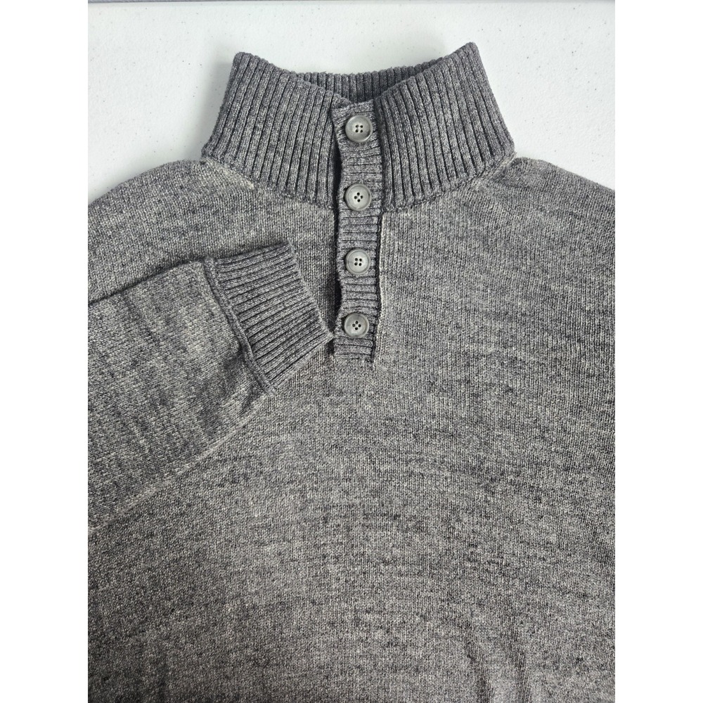 GAP Men's Large Gray 1/4 Button Mock Neck‎ Mediumweight Knit Pullover Sweater